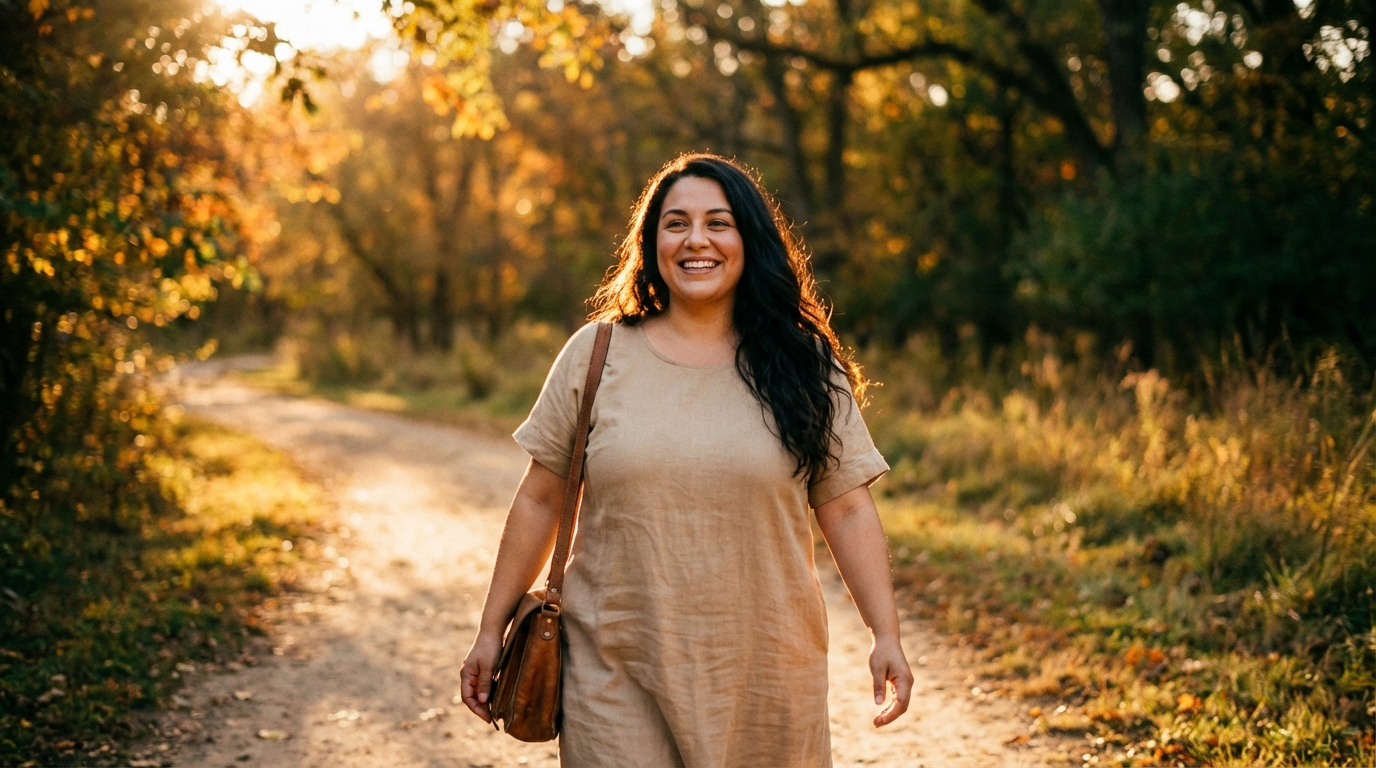 A person experiencing a calm, golden morning moment